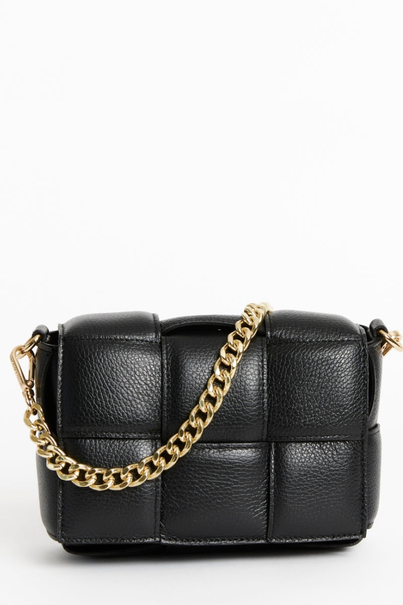 Margot Black Leather Woven Bag