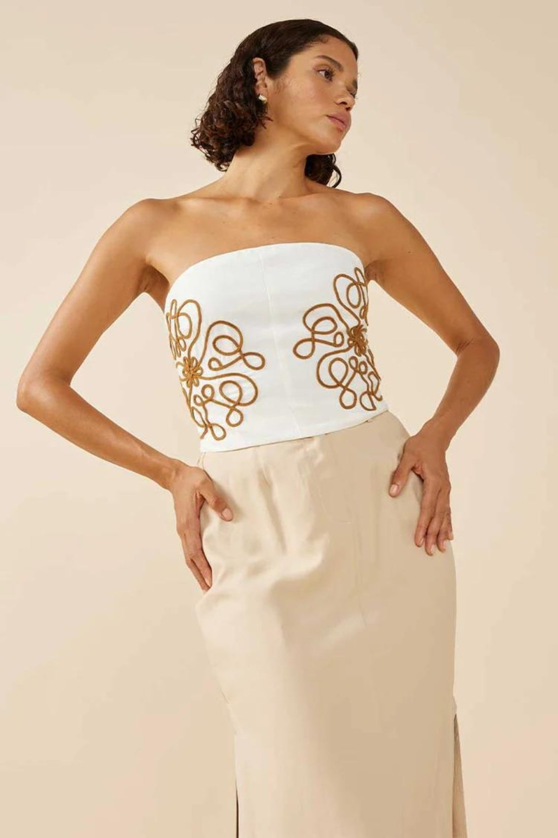 EMBROIDERED TOP - IVORY BISCUIT