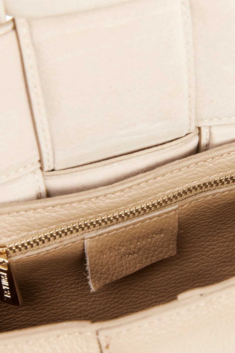 Margot Ivory Leather Woven Bag