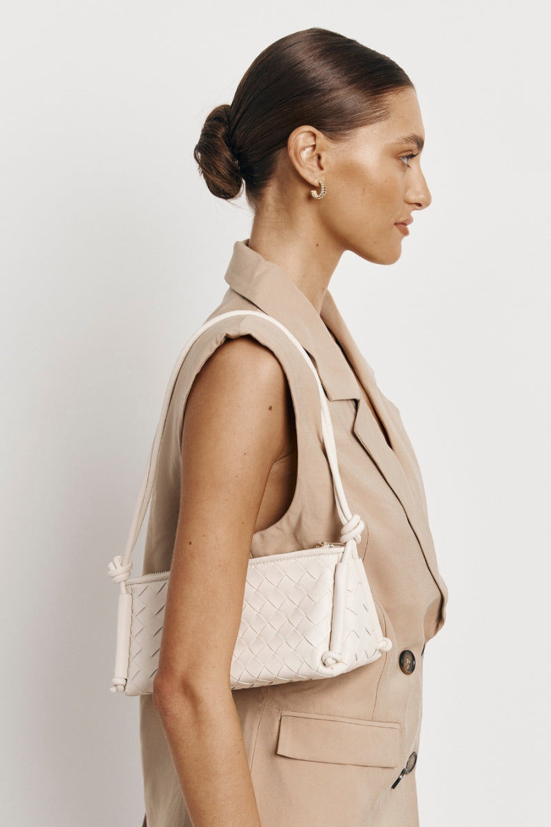 Daniella Ivory Triangular Woven Shoulder Bag