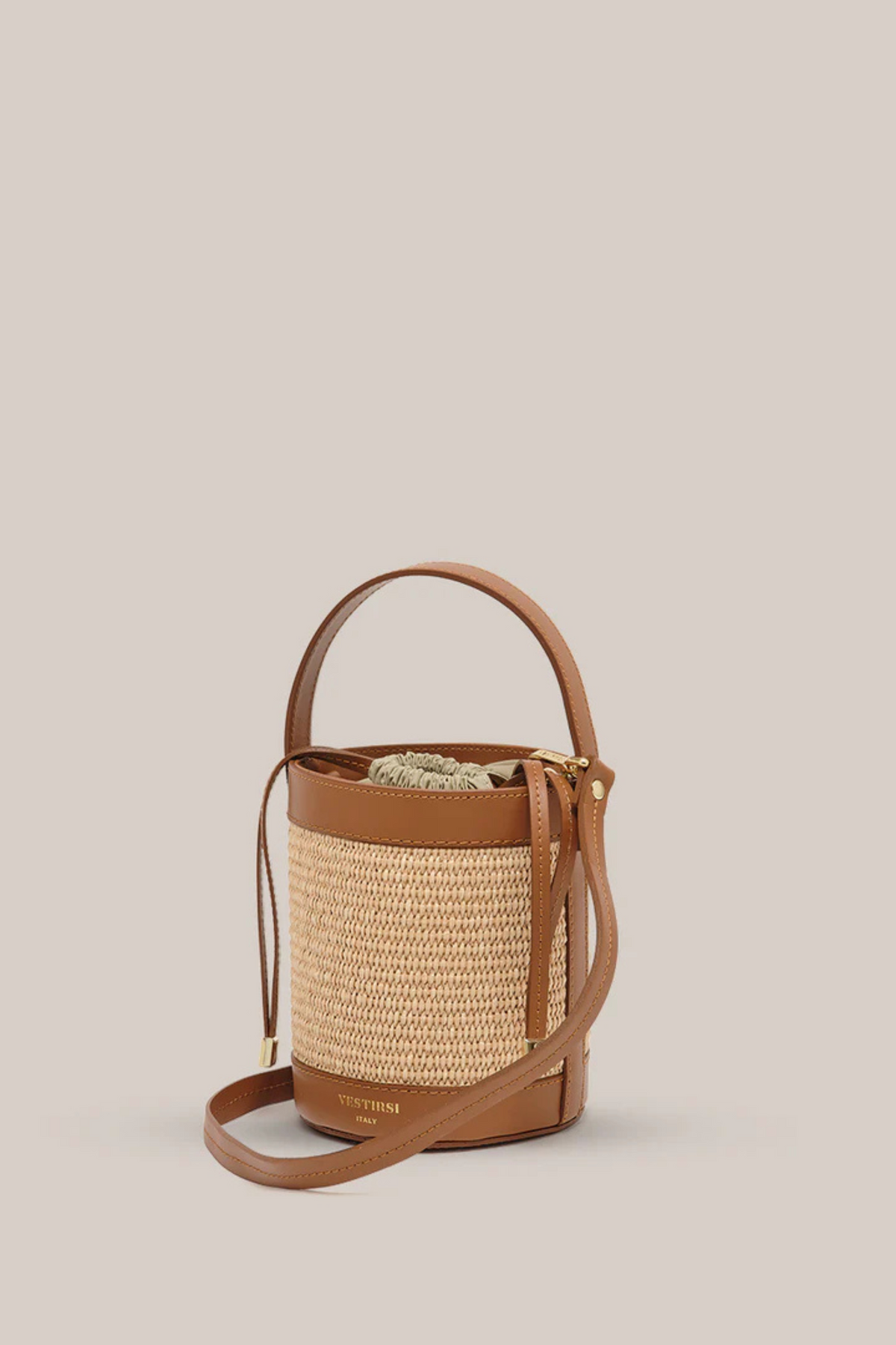 Brittany Tan Raffia Bucket Bag