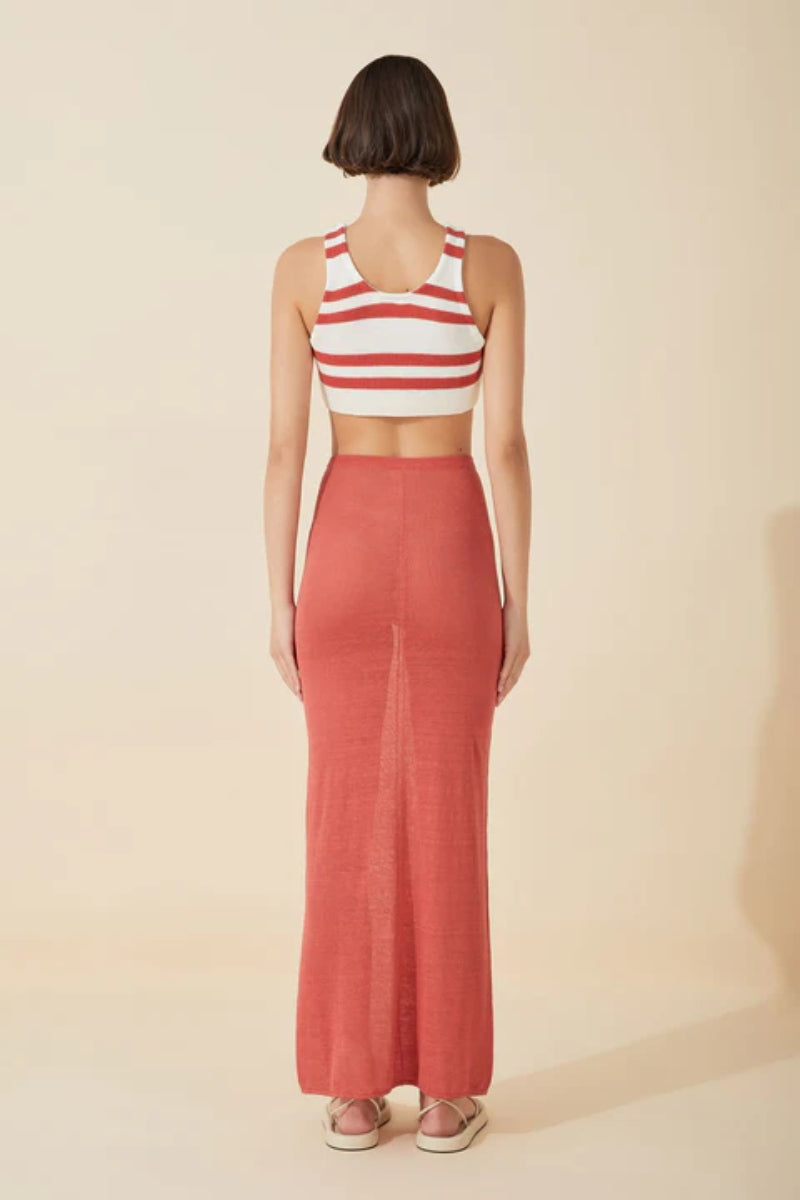 Red Knitted Organic Linen Blend Skirt